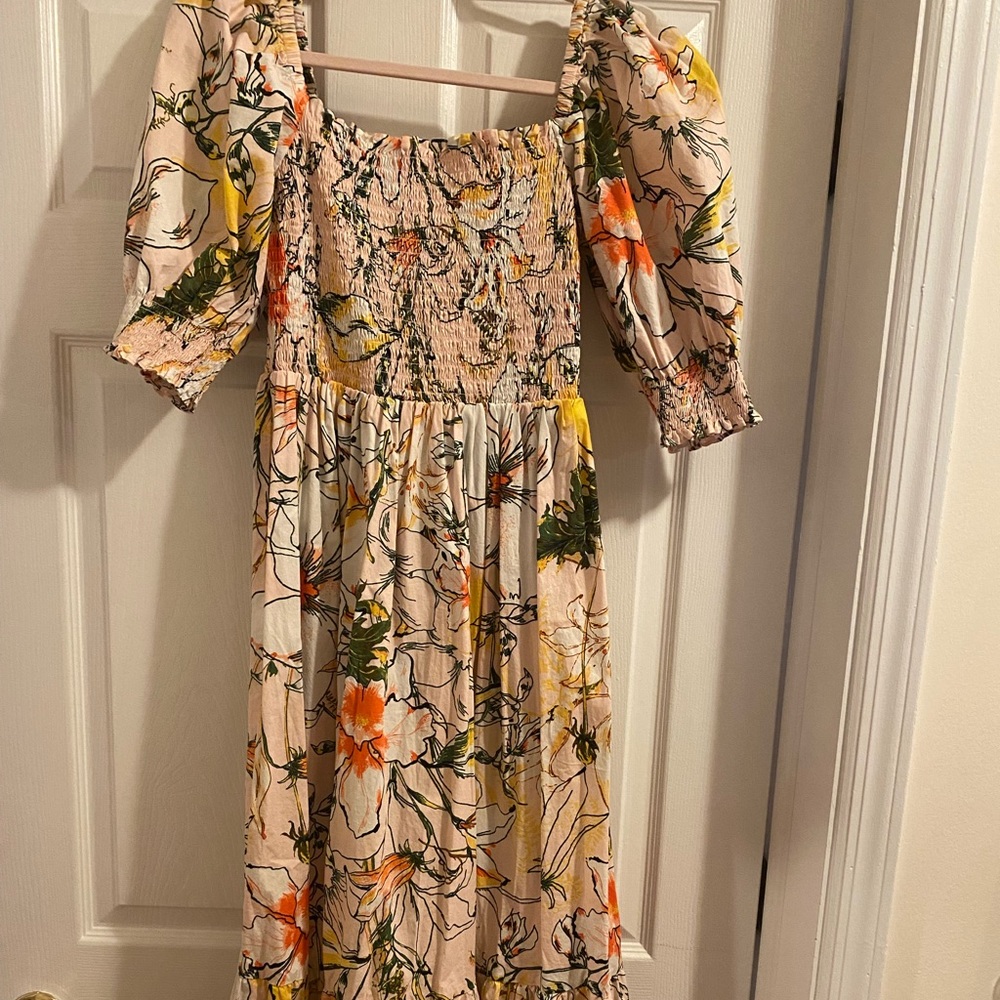 INC Maxi Pink Floral Printed Dress with Puff Sleeves SZ SMALL